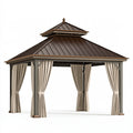 Gazebo da giardino 300 x 300 x 290 cm in metallo marrone con tende - copertura a doppio tetto