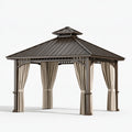 Gazebo da giardino 300 x 300 x 300 cm in metallo marrone con tende beige - struttura coperta stile classico