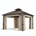 Gazebo da giardino 300 x 300 x 300 cm in metallo marrone con tende stile classico