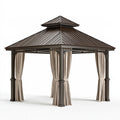 Gazebo da giardino 400 x 400 cm in metallo marrone con tende - copertura a padiglione