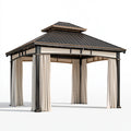 Gazebo da giardino 300 x 300 x 300 cm in metallo nero con tende beige - copertura a padiglione