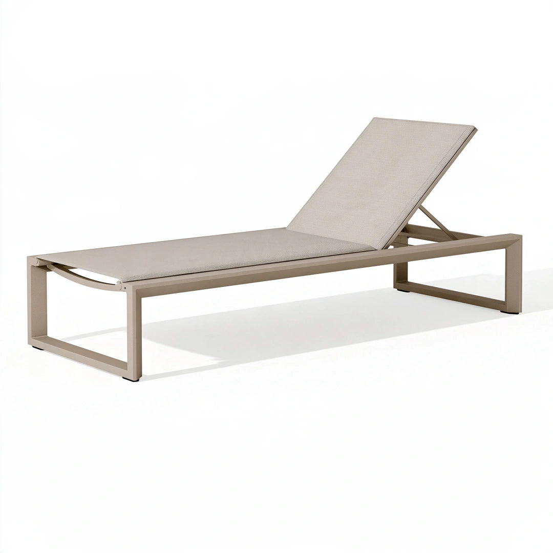 Lettino prendisole 200 x 70 cm in alluminio beige con schienale reclinabile da esterno