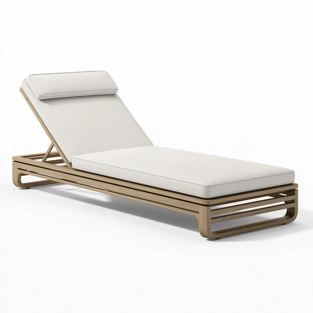 Lettino prendisole da esterno 200 x 70 cm in legno beige con schienale regolabile