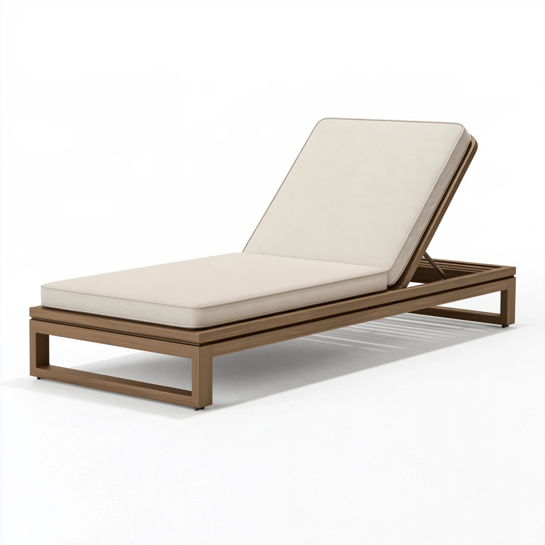 Lettino prendisole 200 x 70 x 80 cm in legno marrone e tessuto beige - schienale regolabile per esterno moderno