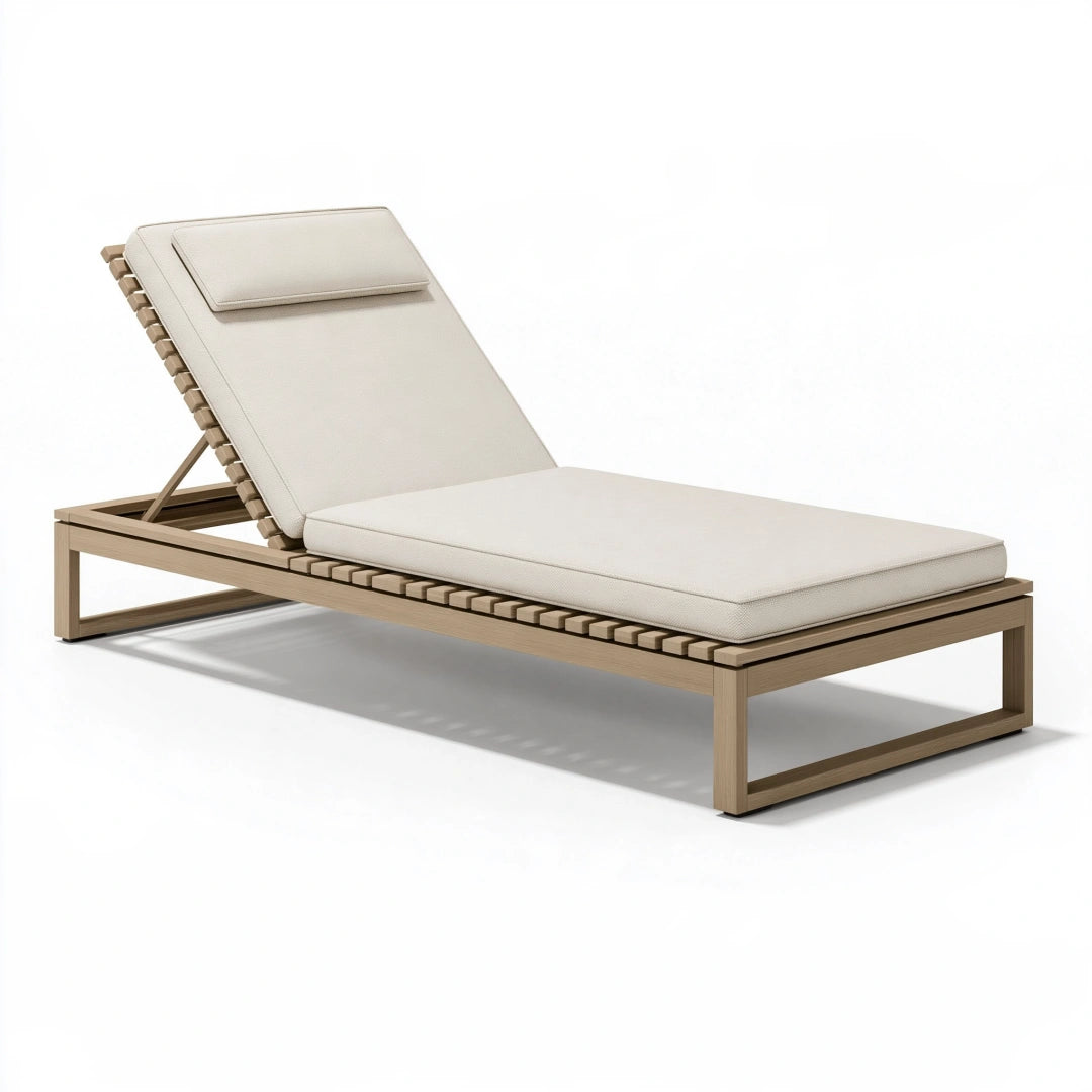 Lettino prendisole 200 x 70 cm in legno beige con schienale regolabile per esterno