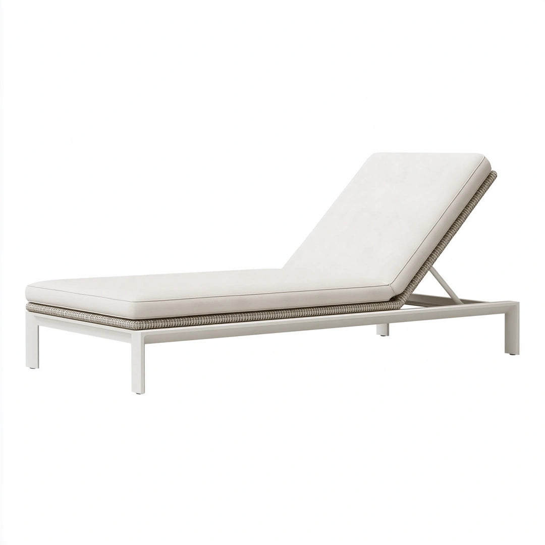 Lettino prendisole 200 x 70 cm in alluminio e fibra intrecciata avorio grigio chiaro con schienale regolabile