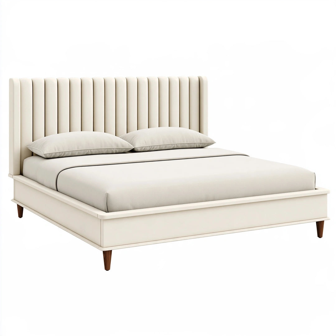Letto matrimoniale 160 x 200 cm imbottito bianco in legno stile moderno