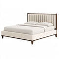 Letto matrimoniale 160 x 200 cm in legno noce e tessuto beige - testiera imbottita a pannelli verticali