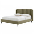 Letto matrimoniale 160 x 200 cm imbottito in tessuto verde oliva con testiera scanalata