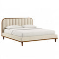 Letto matrimoniale 160 x 200 cm in tessuto beige con struttura in legno - stile moderno