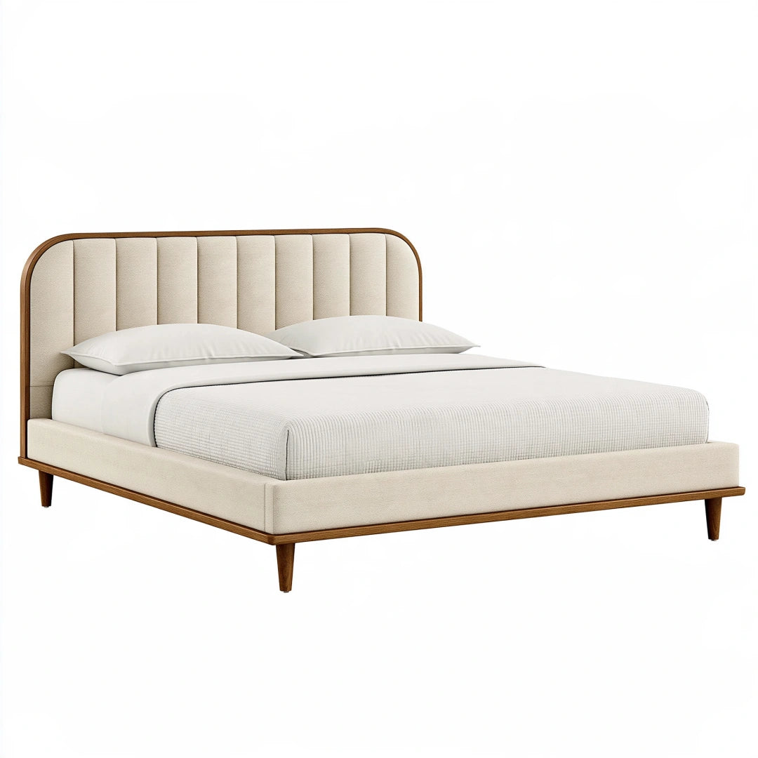 Letto matrimoniale 160 x 200 cm in tessuto beige con struttura in legno - stile moderno