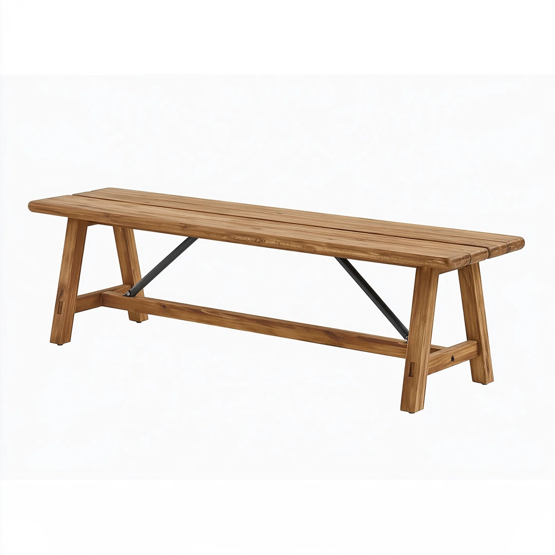 Panca da giardino 180 x 40 x 45 cm in legno marrone con supporti in metallo stile rustico