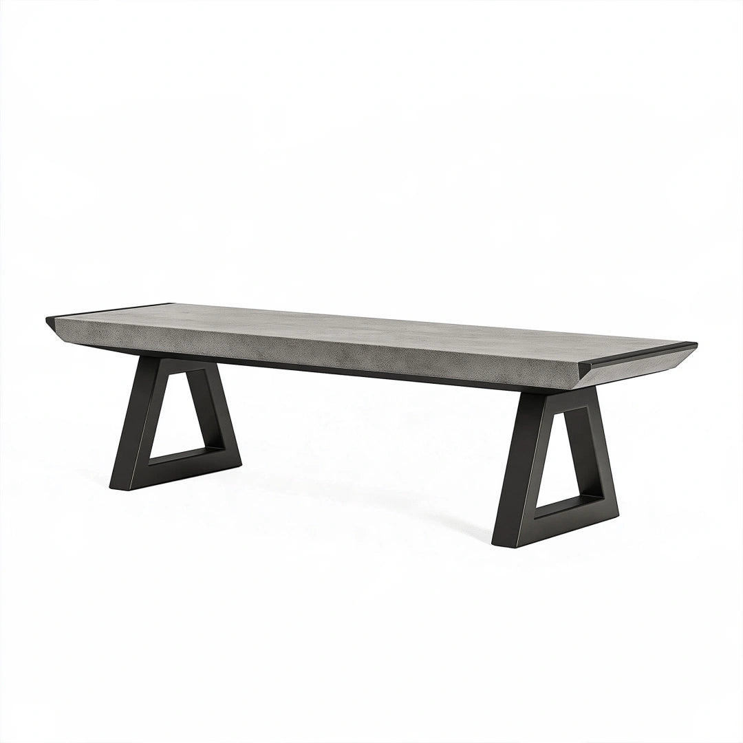 Panca da ingresso 180 x 40 x 45 cm in cemento grigio e metallo nero - stile industriale