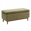 Panca contenitore 100 x 45 x 48 cm in tessuto verde oliva con gambe in legno stile moderno