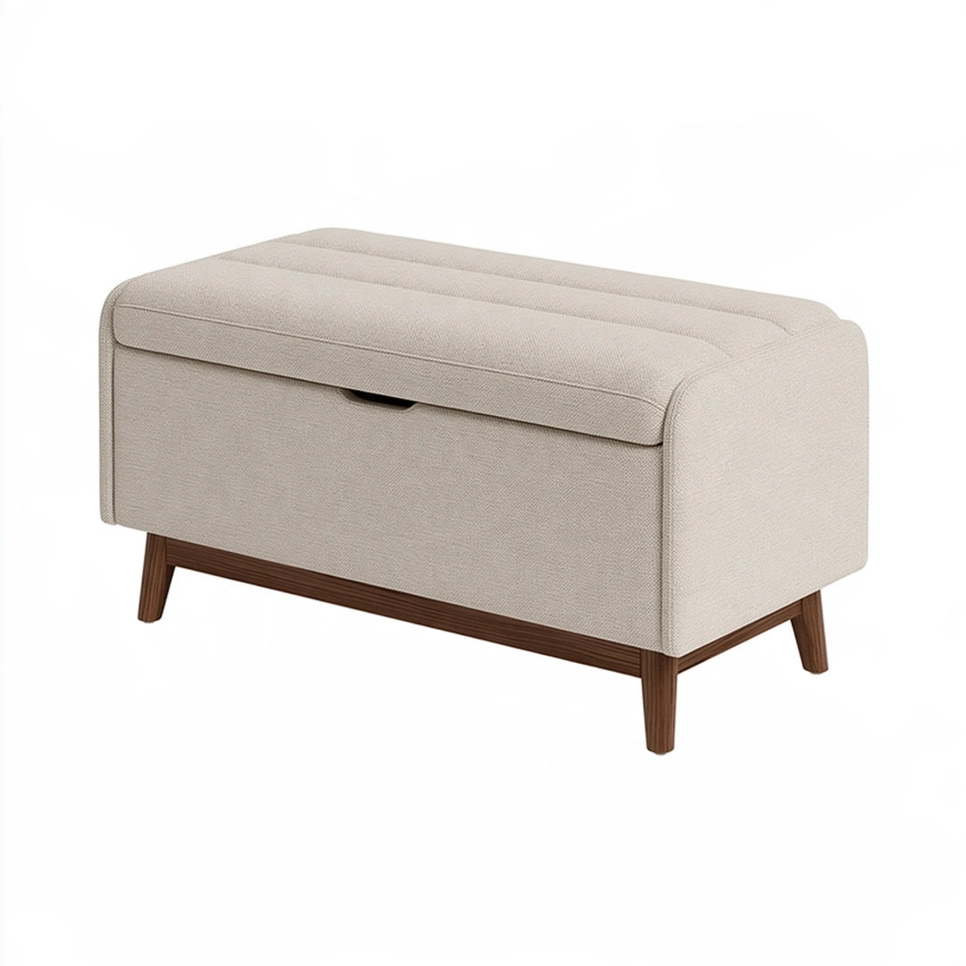 Panca contenitore 100 x 40 x 50 cm in tessuto beige con gambe in legno - stile moderno