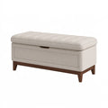 Panca contenitore 120 x 45 x 48 cm in tessuto beige con gambe in legno - seduta imbottita
