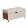 Panca contenitore 110 x 45 x 48 cm in tessuto beige e legno - seduta imbottita