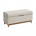 Panca contenitore 110 x 45 x 48 cm in tessuto beige con gambe in legno stile moderno