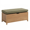 Panca contenitore 100 x 40 x 52 cm in legno naturale e tessuto verde oliva - seduta imbottita con vano portaoggetti