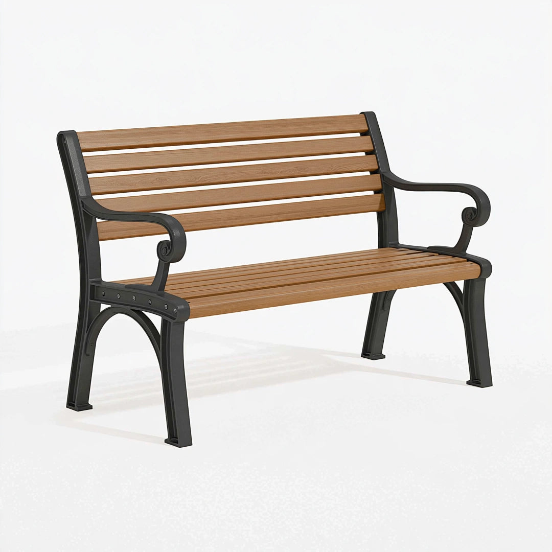 Panchina da giardino 120 x 60 x 80 cm in legno marrone e metallo nero stile classico