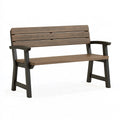 Panca da giardino 120 x 60 x 85 cm in metallo e finitura effetto legno marrone nero con braccioli stile moderno