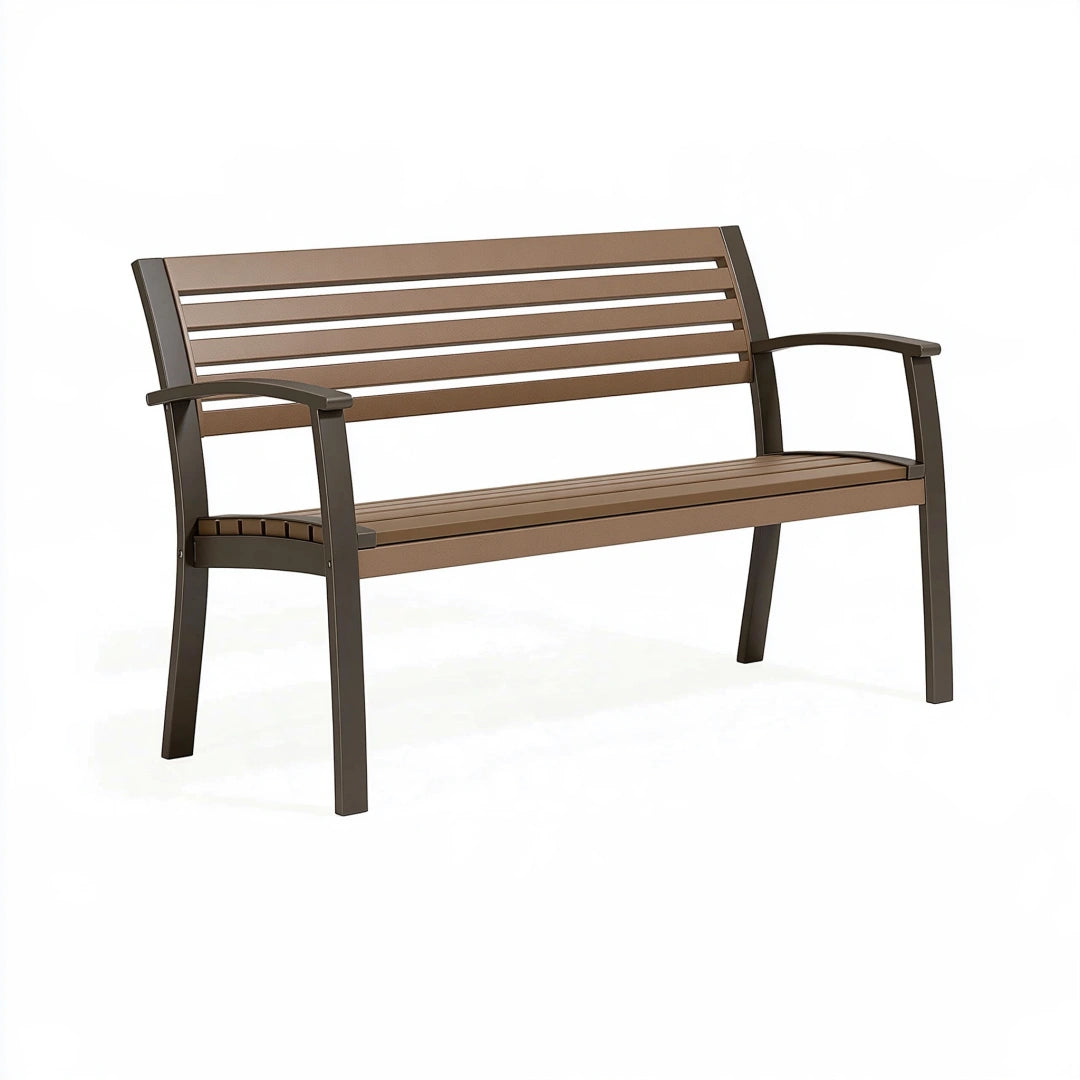 Panca da giardino 150 x 60 x 88 cm in metallo marrone a 3 posti con braccioli