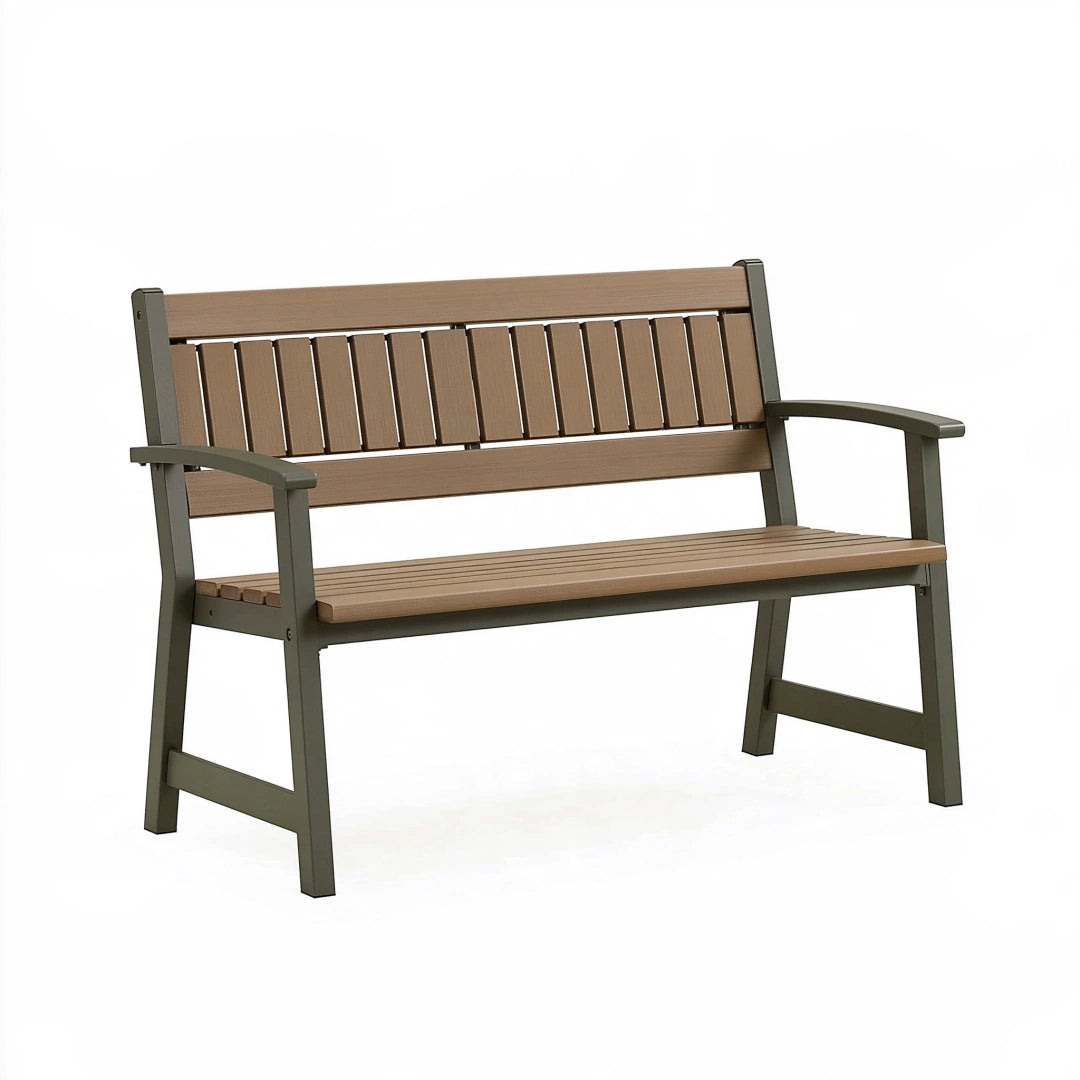 Panca da giardino 120 x 60 x 88 cm in metallo e materiale composito marrone e antracite con braccioli