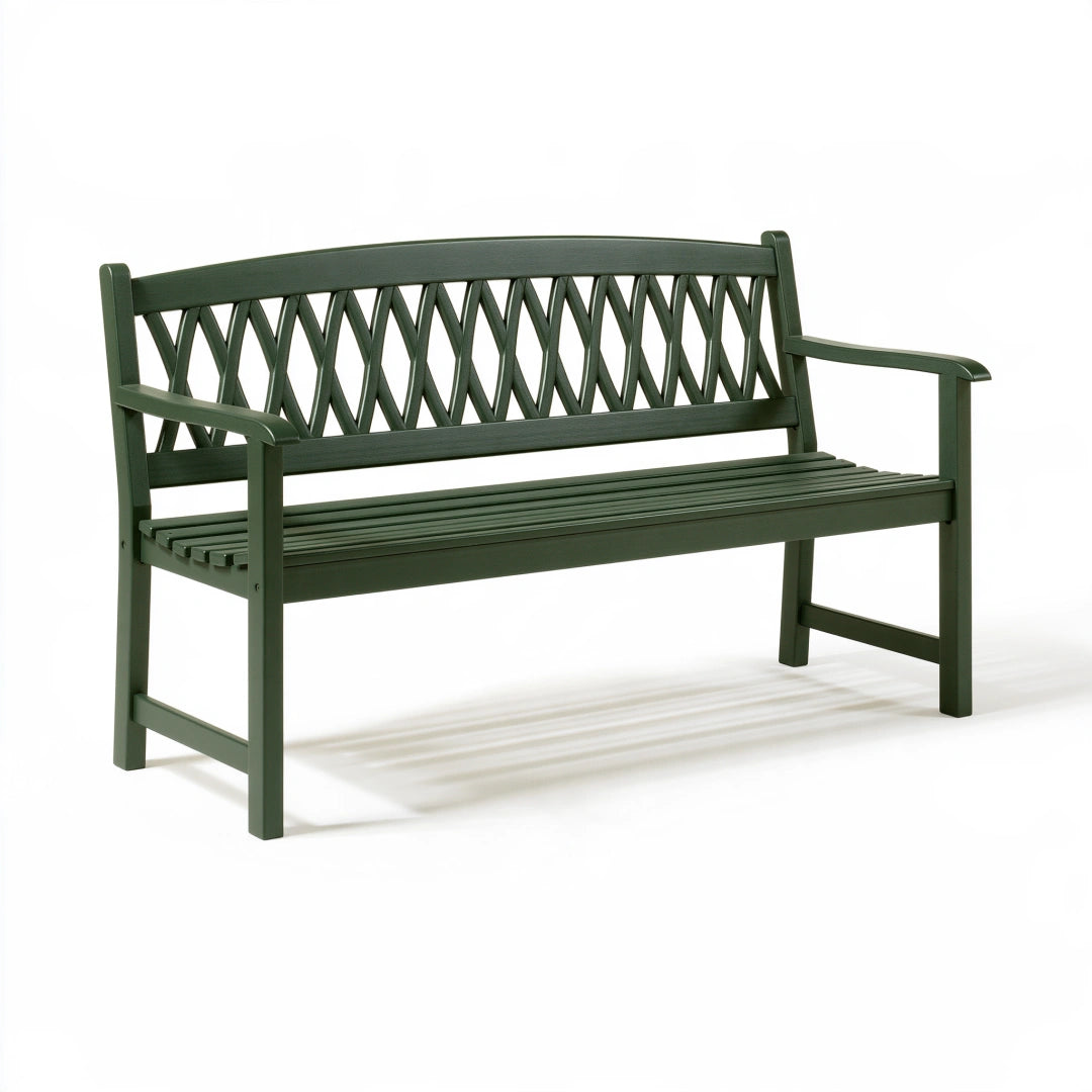 Panca da giardino 122 x 61 x 88 cm in metallo verde con schienale decorativo