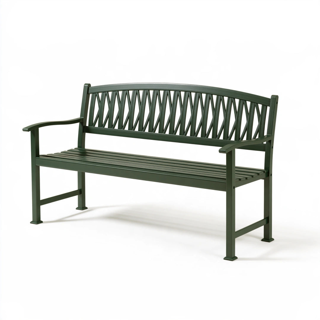 Panchina da giardino 150 x 65 x 90 cm in metallo verde - seduta esterna classica a 3 posti