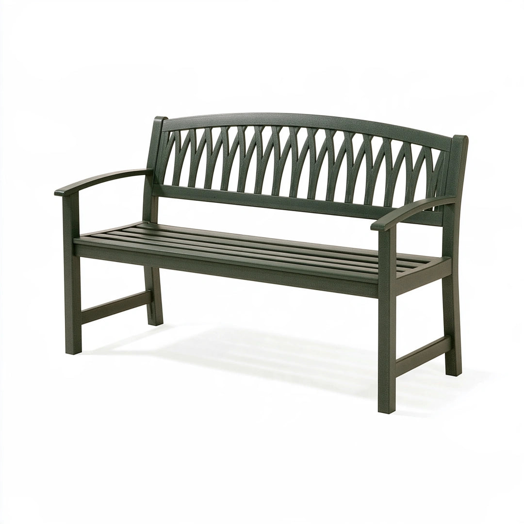 Panca da giardino 122x61x88 cm in metallo verde con braccioli stile classico
