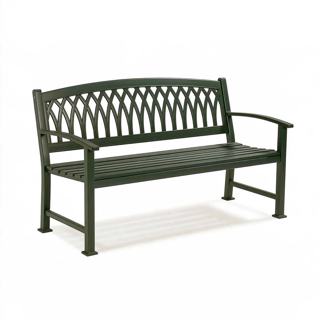 Panchina da giardino 125 x 60 x 88 cm in metallo verde - seduta da esterno con schienale decorativo