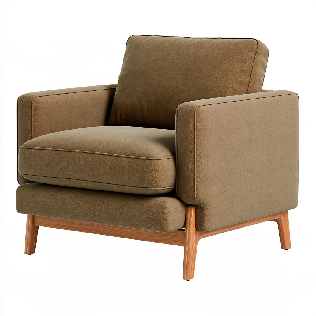 Poltrona 88 x 85 x 88 cm in tessuto marrone con struttura in legno - stile moderno per soggiorno