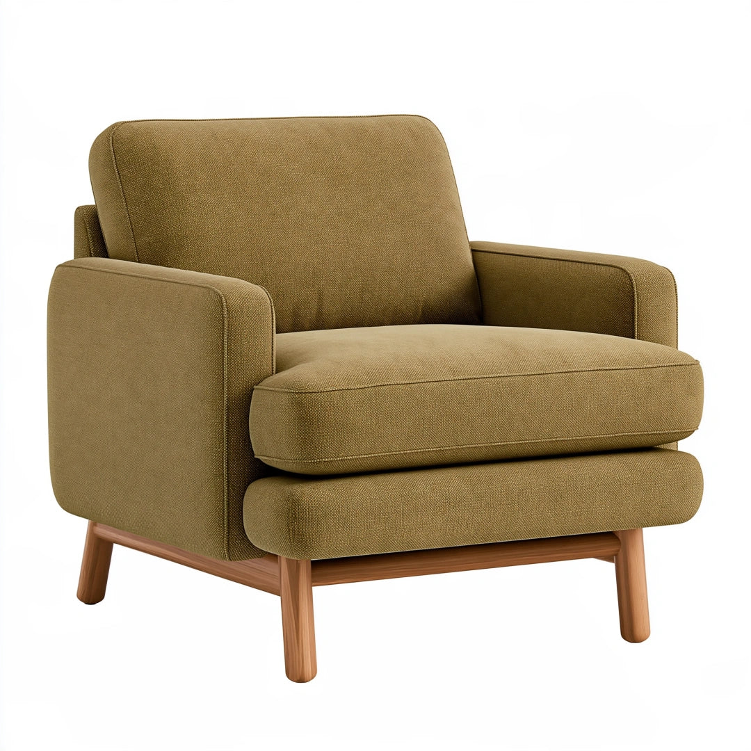 Poltrona 88 x 90 x 88 cm in tessuto verde oliva con gambe in legno - stile moderno per soggiorno