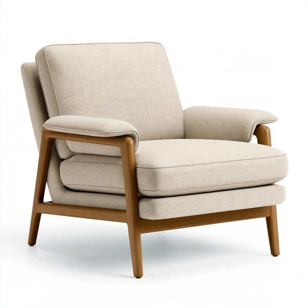 Poltrona 78 x 85 x 88 cm in tessuto beige e legno - seduta imbottita stile moderno