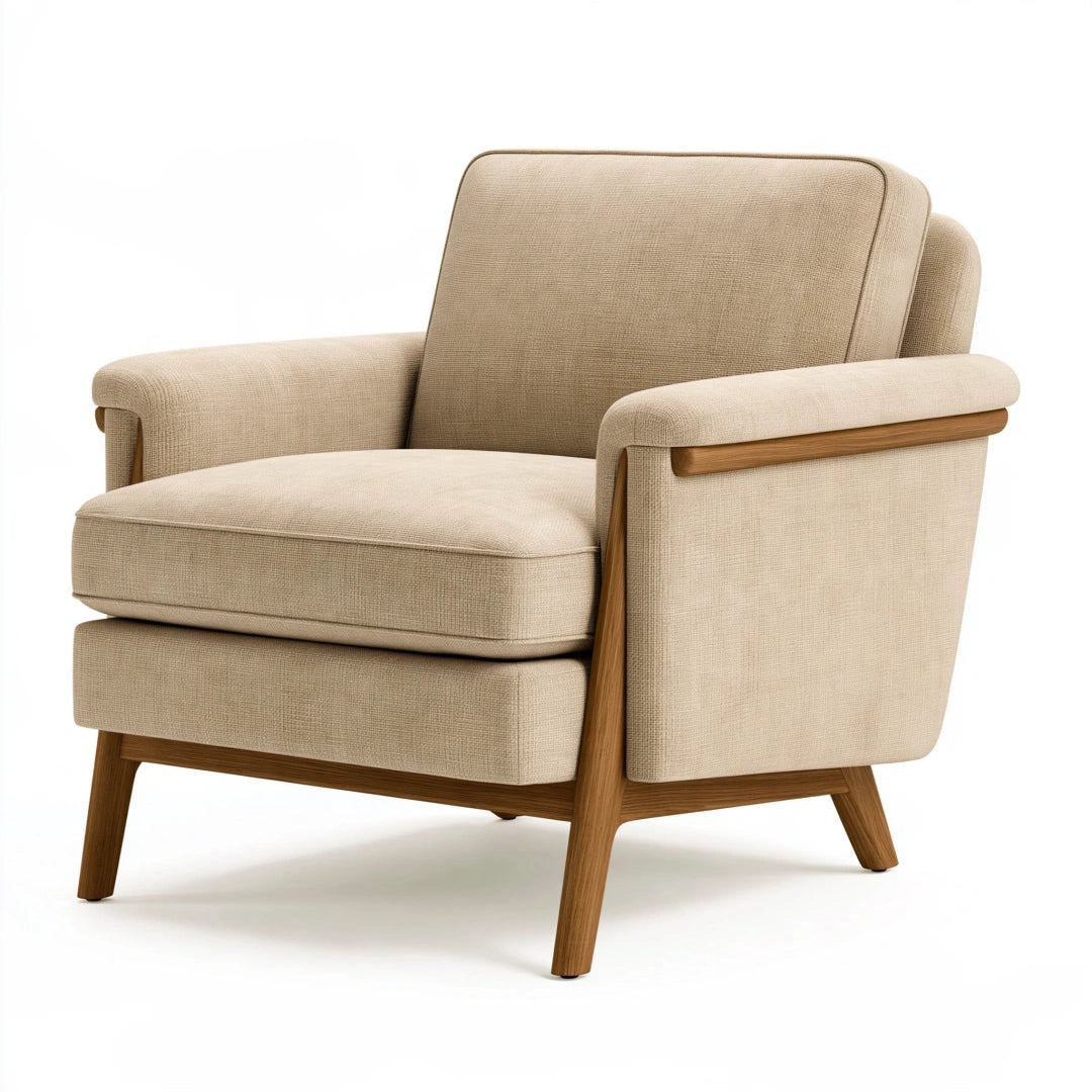 Poltrona 82 x 85 x 90 cm in tessuto beige con struttura in legno stile moderno