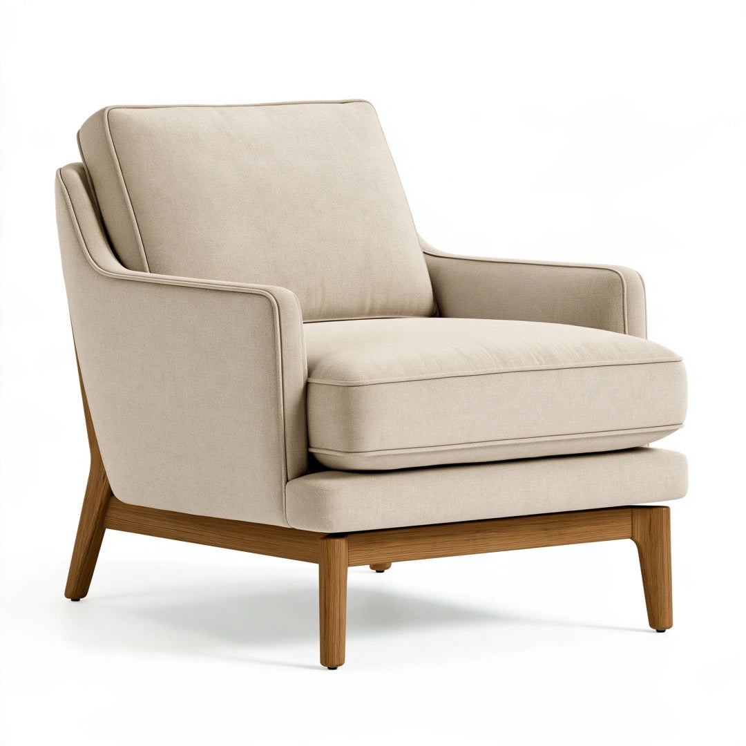 Poltrona 82 x 85 x 89 cm in tessuto beige con struttura in legno stile moderno
