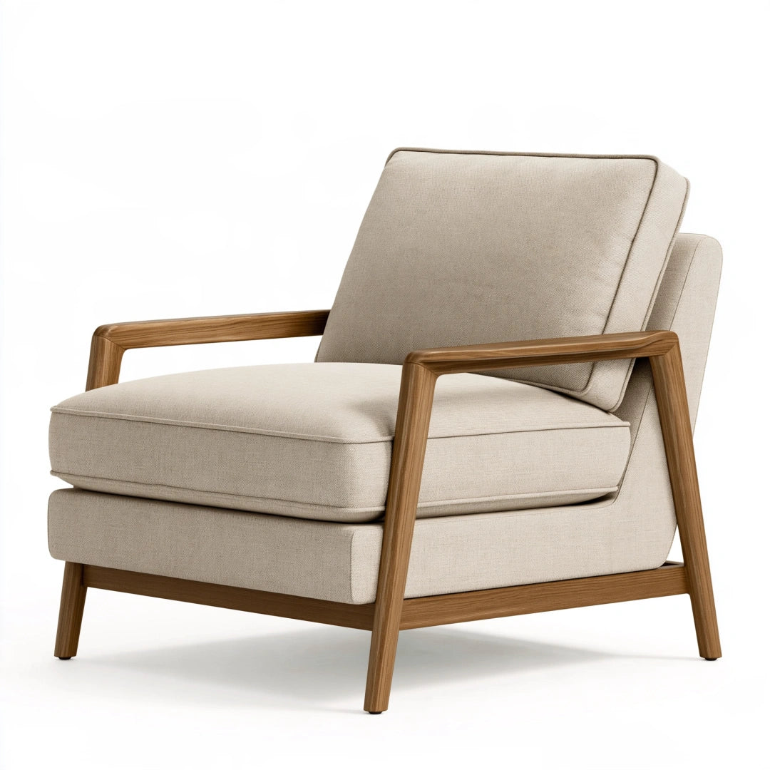 Poltrona 75 x 85 x 90 cm in tessuto beige e legno marrone - stile moderno da soggiorno