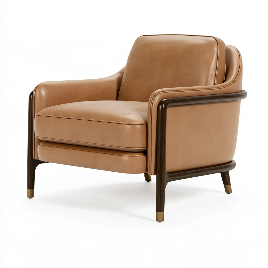 Poltrona 85 x 82 x 88 cm in similpelle cognac con struttura in legno stile moderno